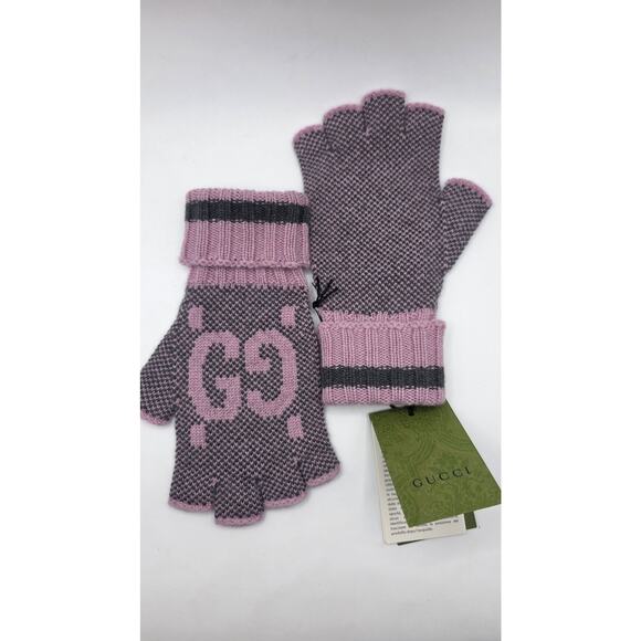 Gucci Light Purple Grey Cashmere GG Fingerless Gloves S sz - Picture 9 of 12